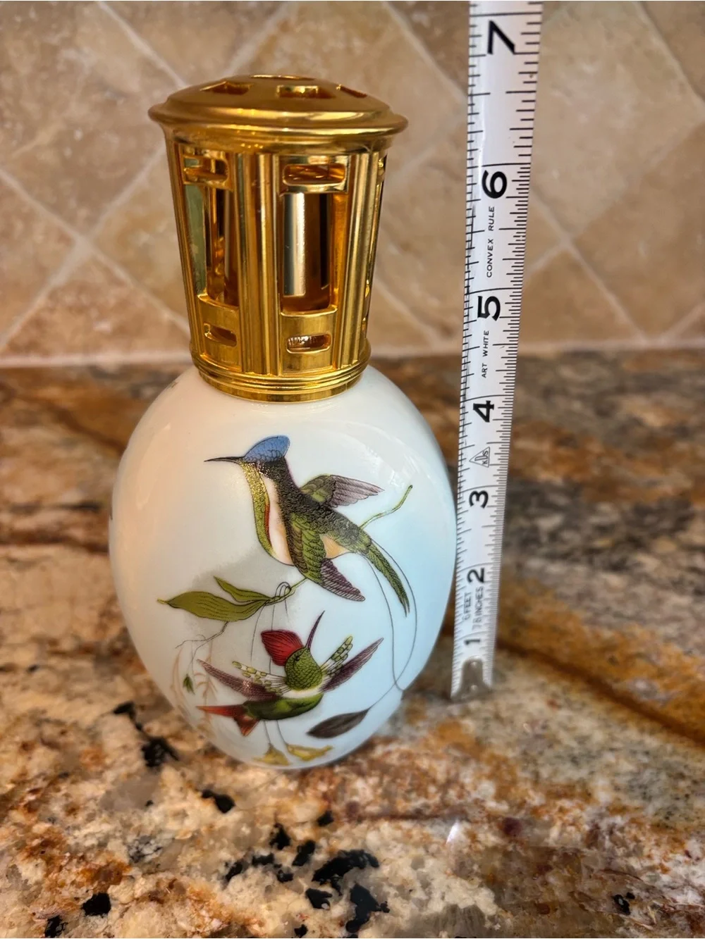 Vintage Lampe Berger Limoges Porcelain Air Purifing Lamp with Hummingbirds